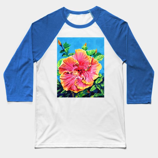 Happy Pink Hibiscus Baseball T-Shirt by KauaiArtist